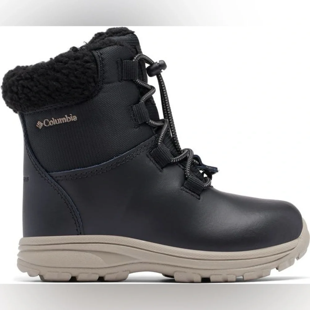 NWT Columbia Youth Moritza Waterproof Insulated Snow Boot, Black/Kettle, 4